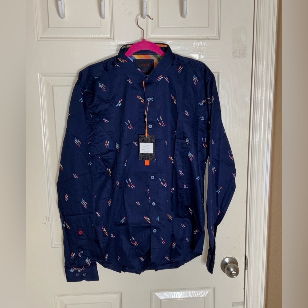 Eight X Modern Classic Button Down Shirt Color Navy Size L - Picture 10 of 10